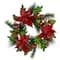 24" Red Glittered Poinsettia & Long Pine Christmas Wreath